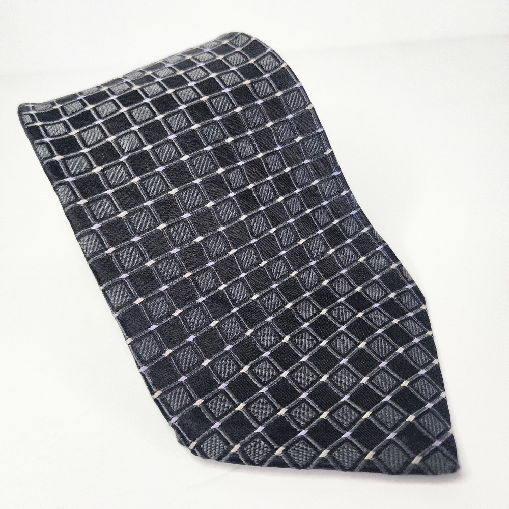 DKNY Elegant Black and Gray Checkered Silk Tie